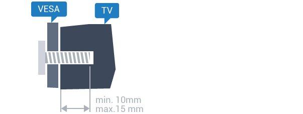 Se till att metallskruvarna, som ska användas för att montera TV:n till det VESA-kompatibla fästet, går in cirka 10 mm i de gängade bussningarna på TV:n. 2 