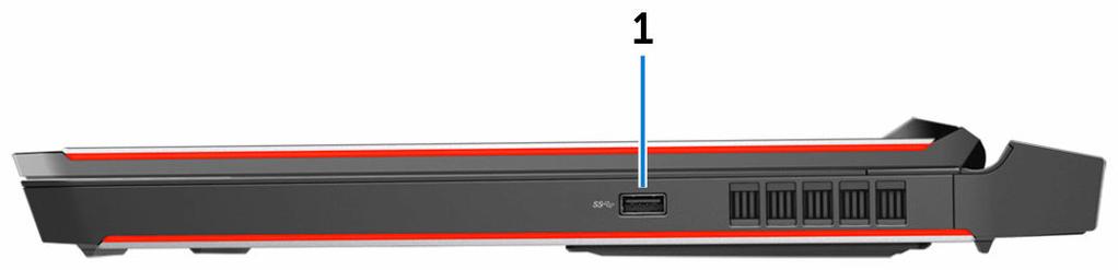 Anslut ett par hörlurar eller ett headset (kombination med hörlurar och mikrofon). Höger 1 USB 3.