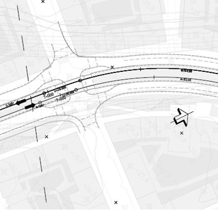 46(53) Kvarngatan Figur 31 Korsning Kvarngatan/Mönstringsvägen. Utrymmet i mitten är smalt och möjliggör samtidiga vänstersvängande från Kvarngatan till Enköpingsvägen enbart med personbil. 5.11.