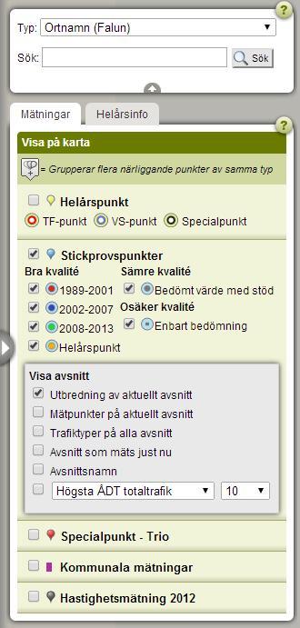 37(53) Figur 9.2 Sökruta i klickbara kartan (TIKK) Mätplatserna markeras med en droppe där färgen på droppen visar vilket år den senaste mätningen gjordes.