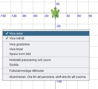 Krdinater ch vinklar Övning 11 Nu skall då få sköldpaddan röra sig mellan lika krdinater med hjälp av lika kmmandn sm relateras till vinklar. 1. 1. Börja med att högerklicka i ritfönstret ch visa axlar ch rutnät 2.