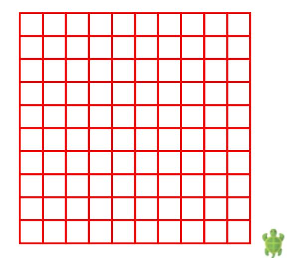 Gör ett rutnät Övning 25 Gör ett rutnät med 10*10 kvadrater. Tips: Använd din stapelfunktin från tidigare.