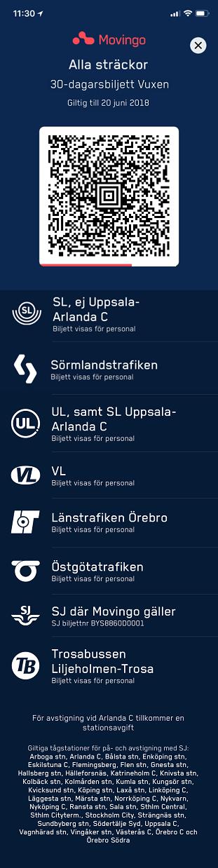 11(13) Movingobiljett i SJ app Försäljningskanaler: SJ app, sj.se, SJ återförsäljare, SJ resebutik, SJ kundservice. Giltighetstid: 30-dagar, 90-dagar, Årsbiljett. Bärare: SJ app i mobiltelefon.