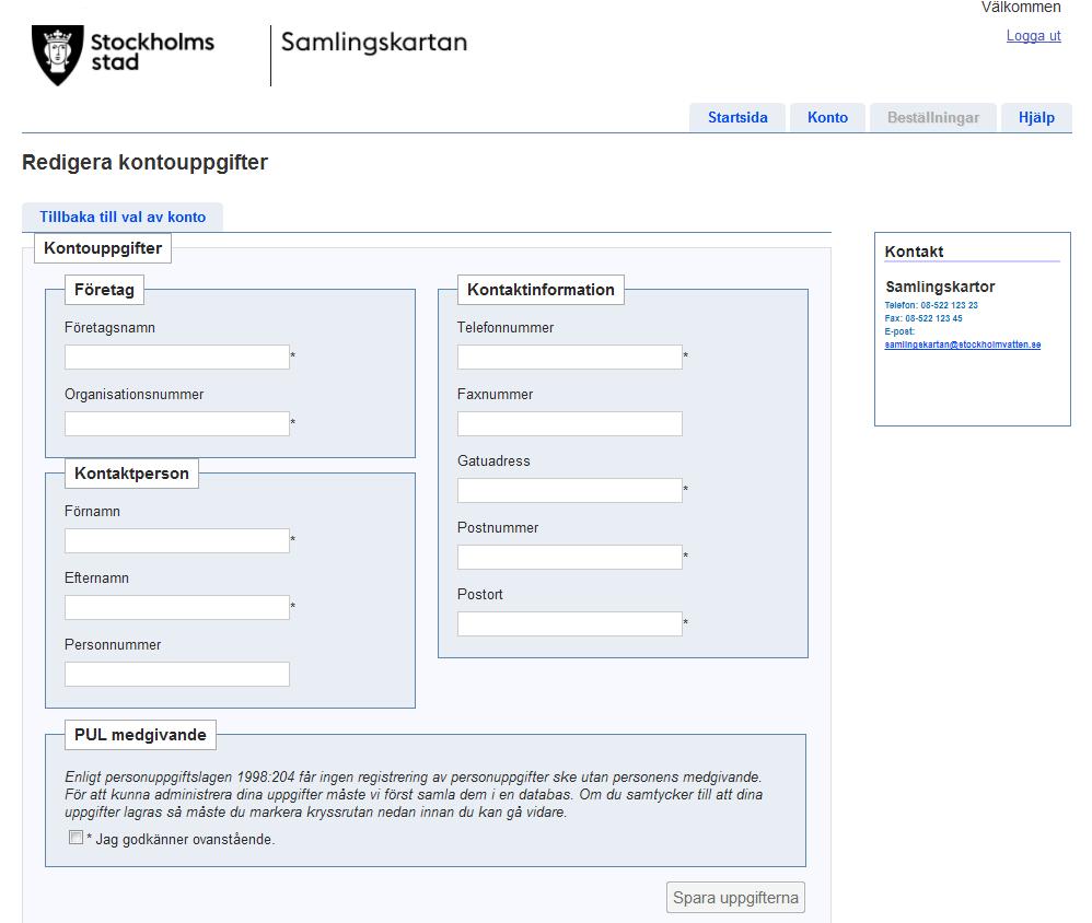 Steg 3.3: Välj typ av konto på Samlingskartans beställningswebb Välj nu att registrera ett konto för privatperson eller företag. Detta behöver endast göras vid första inloggningen.