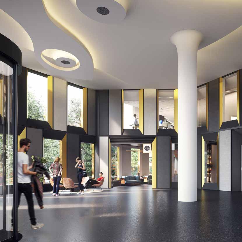 Nya möten från entrén och ända upp till himlen. På den västra delen av området välkomnar Sthlm 01 alla till en ny arbetsdag. Redan utanför skyskrapan kommer kvarterets nya mötesplats att finnas.
