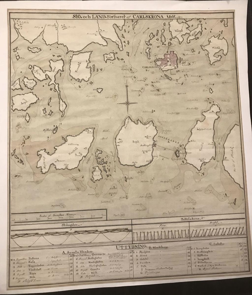 Karta över det tänkta försvaret av Karlskrona