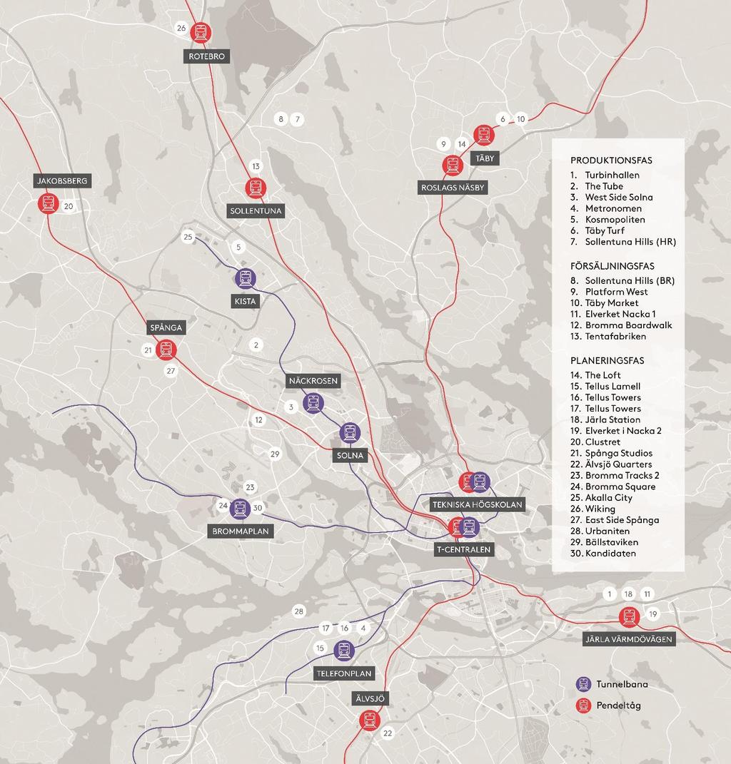 Projektportfölj SSM:s bostadsprojekt har ett gemensamt geografiskt kriterium: de ligger på bekvämt avstånd till tunnelbane- eller