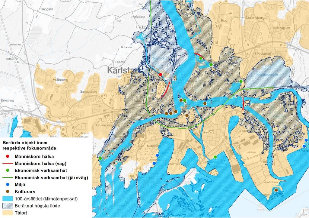 50 4.1.13 Karlstad Karlstad har identifierats utifrån översvämningsrisk både från Klarälven och Vänern. Karteringen av Klarälven uppdaterades 2016.