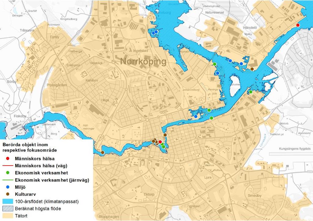 58 4.1.18 Norrköping Norrköping har identifierats utifrån översvämningsrisk från Motala ström. Karteringen av Motala ström har uppdaterats av MSB 2014.