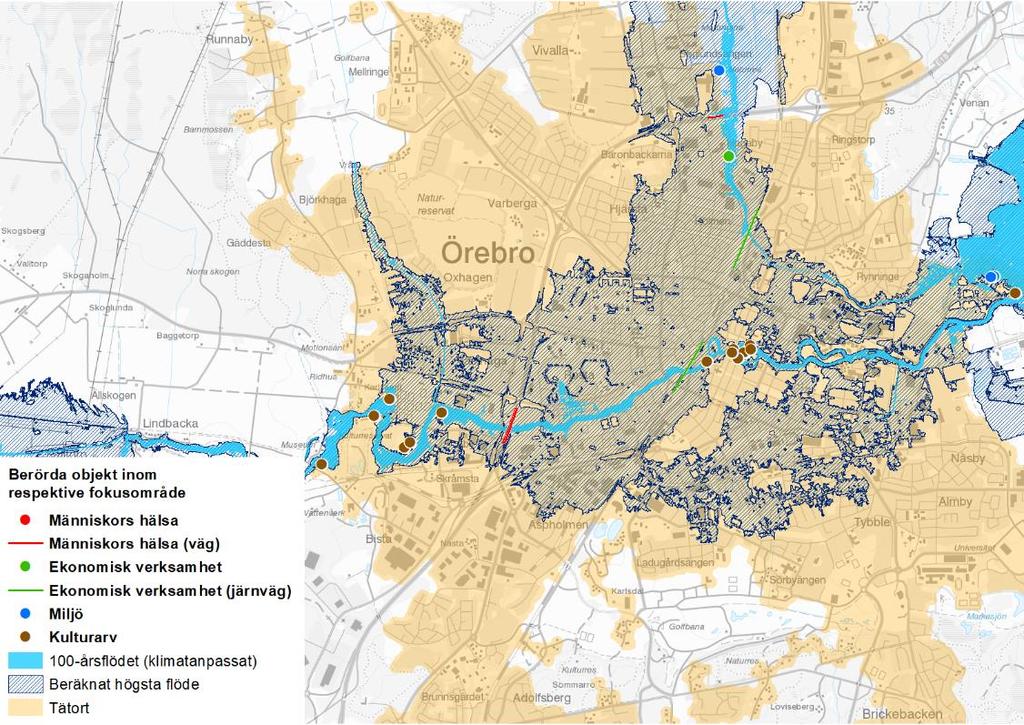 66 4.1.26 Örebro Örebro har identifierats utifrån översvämningsrisk från Svartån. Karteringen av Svartån uppdaterades under 2013 av MSB.