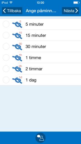 7.1.9 Ange påminnelse Här anger man om en eller flera påminnelser ska ges för aktiviteten, se kapitel 6.3 Aktiviteter med påminnelse.