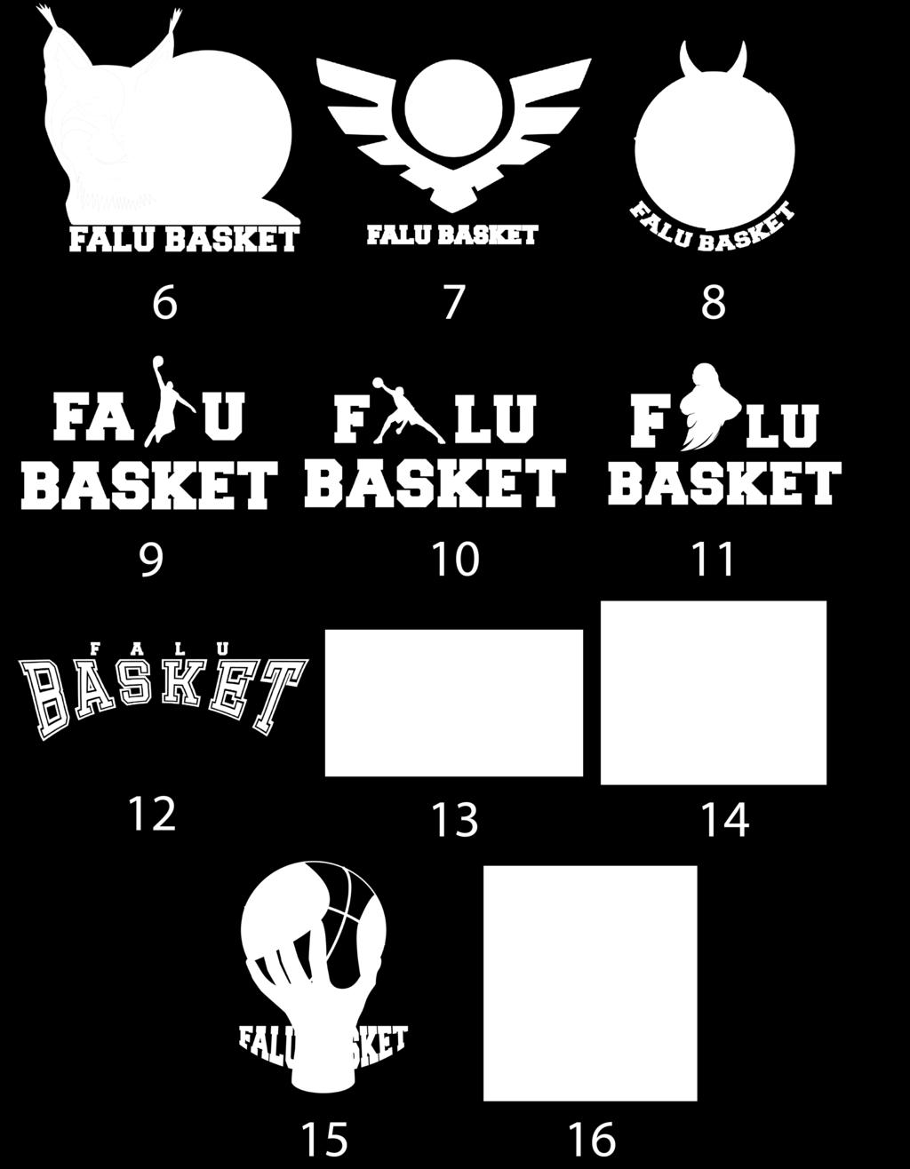 Sex nya logotyper togs fram innehållande en berguv, se figur 8. Berguven är Dalarnas landskapsdjur och ansågs passa bra att använda till Falu Basket.
