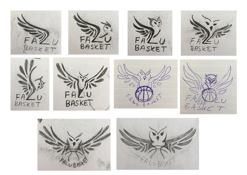 Figur 10 Framtagandet av den slutgiltiga logotypens frimärksskisser. Figur 11 Slutgiltiga logotypen till Falu Basket. 3.