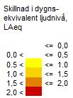 Figur 8 visar den dygnsekvivalenta ljudnivån vid fasad för alternativ 2 utan gondol för 2035.