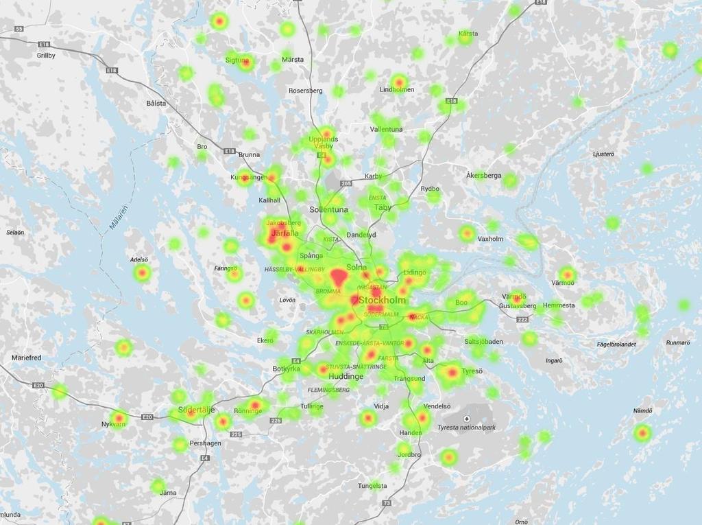 Koncentration av sysselsatta i Kista i innerstan och den absoluta närmiljön Totalt antal