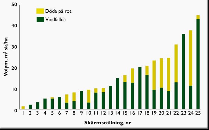 Skador på träd, frön och plantor Den mest uppenbara risken vid naturlig föryngring är vindfällning pga den plötsliga exponeringen för vindar.