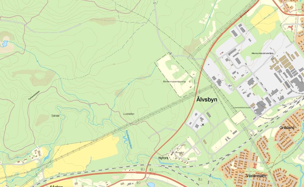 PLANDATA Lägesbeskrivning Planområdet ligger väster om Älvsbyns tätort, precis väster om Industrileden (se figur 2). Figur 2. Planområdets läge inringat med rött.