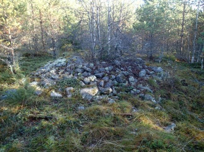 7 Fastighetsgränser markerade med blå (lila) linjer Torvinen nämner i sin rapport att J. Tegengren undersökte ett av dessa rösen år 1928 men konstaterade inga fynd i samband med anläggningen.