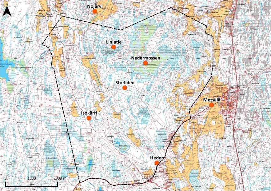 Vårflyttningen studerades främst i projektområdets nordvästra del vid kanten av åkerområdet i Nojärv. Övriga observationspunkter visas i Figur 102.