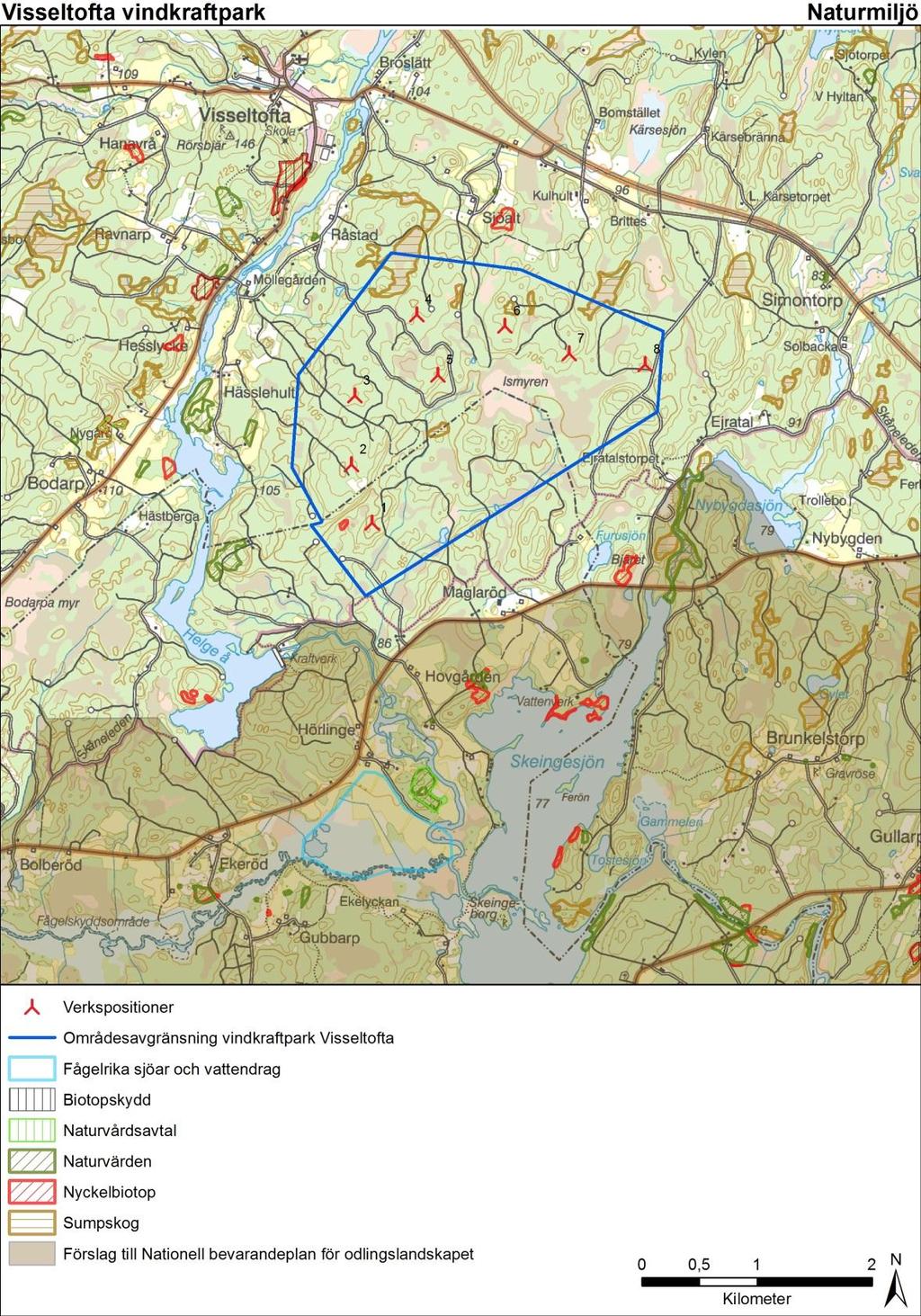 5.2 NATURMILJÖ De riksintresseområden som finns inom 3 km från vindkraftparken är beskrivna under avsnitt 5.1.