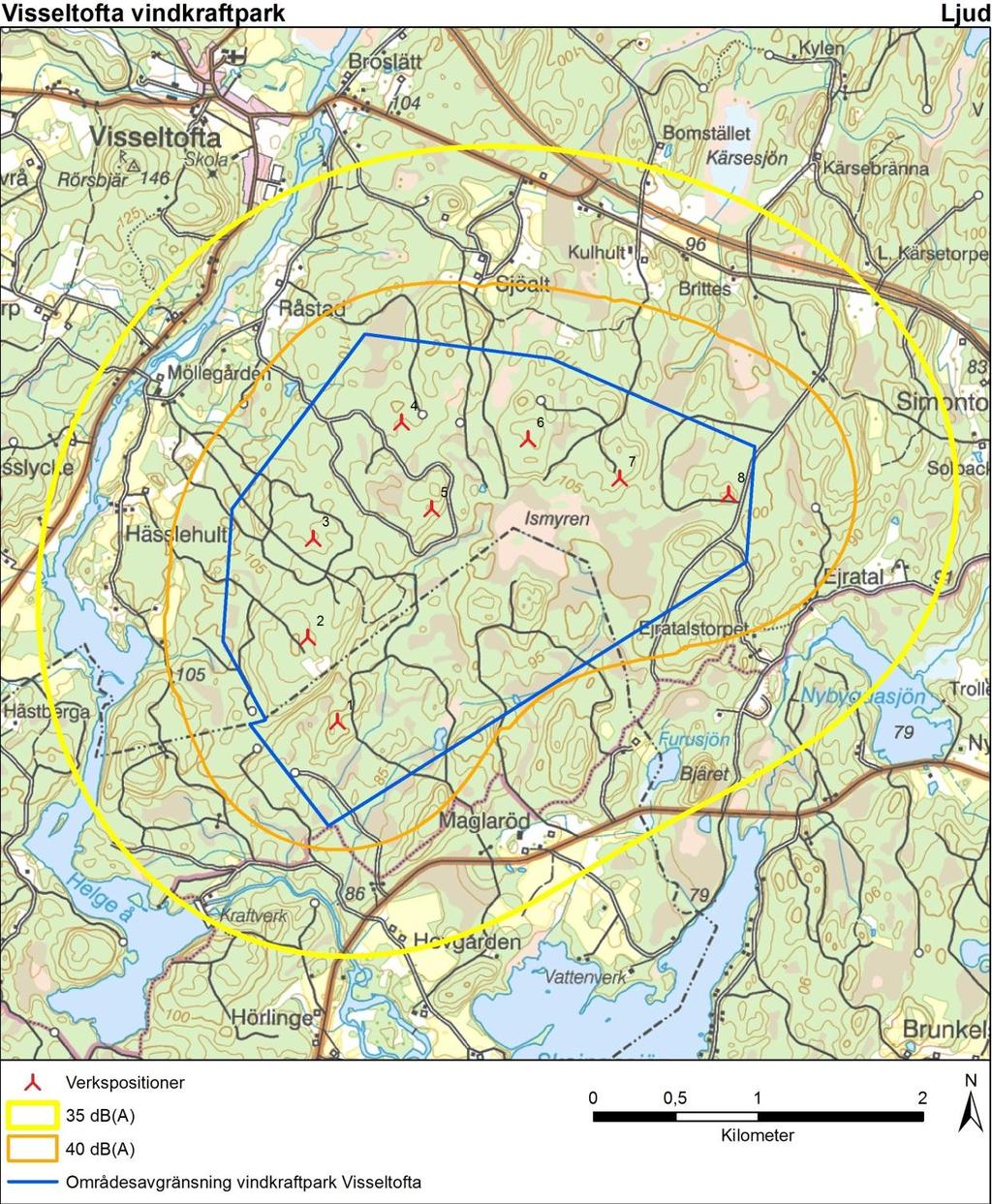 I marknivån vid ett vindkraftverk ligger den ekvivalenta ljudnivån från maskinhuset på ca 55 db(a), vilket innebär att man kan prata i normal samtalston direkt under ett vindkraftverk i full drift.