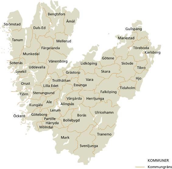 Västra Götaland 49 kommuner 1,6 miljoner invånare Västra Götalands län Landskap: Västergötland, Bohuslän och Dalsland