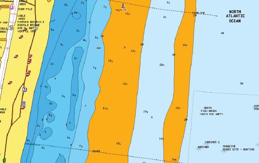Menyalternativet Markera djupområden har bytt namn till Fiskområde. SonarChart Systemet stödjer funktionen Navionics SonarChart.