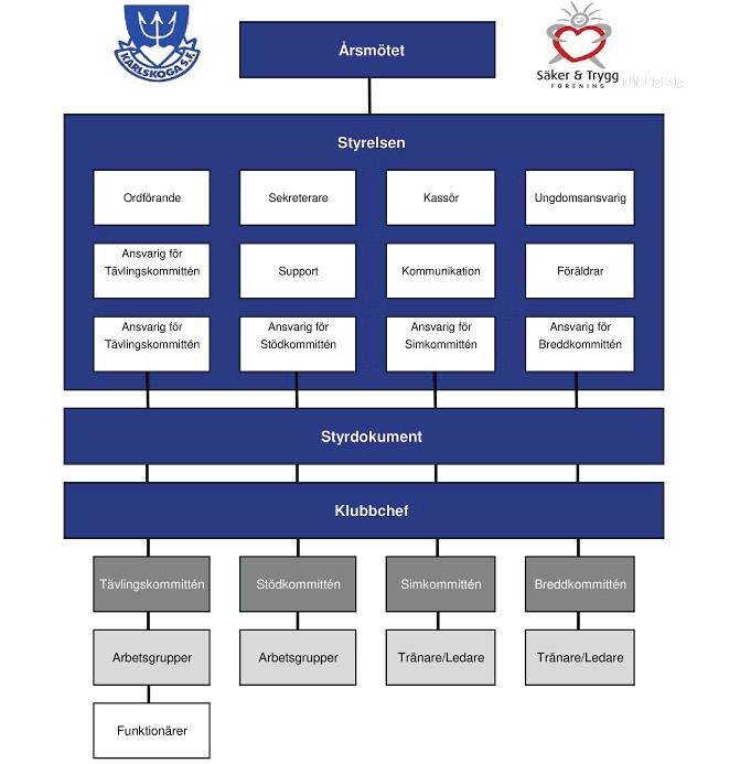Utöver vår styrelse består vår förening också av styrdokument, en klubbchef, kommittéer, tränare, simmare, funktionärer, föräldrar och supportrar.