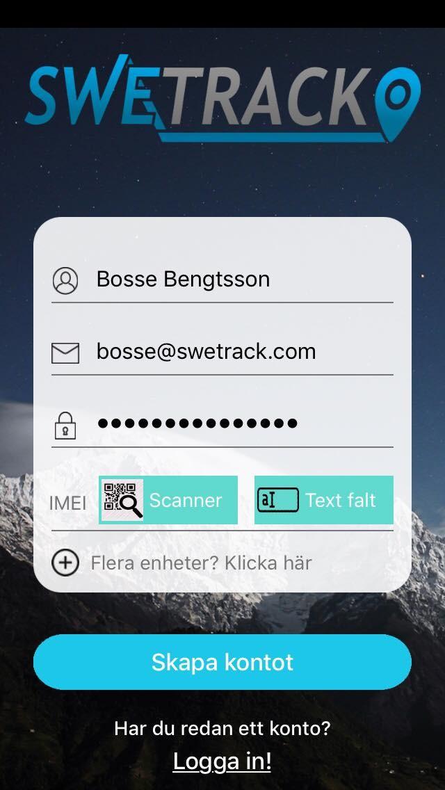 För att koppla din SweTrack Bike till kontot så väljer du Scanner och håller telefonens kamera riktad mot QR-koden på produktens förpackning för att