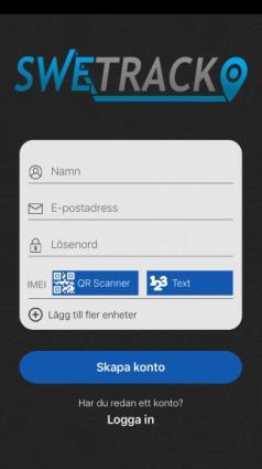 För att koppla din SweTrack Extreme till kontot så väljer du Scanner och håller telefonens kamera riktad mot QR-koden på produktens förpackning för att
