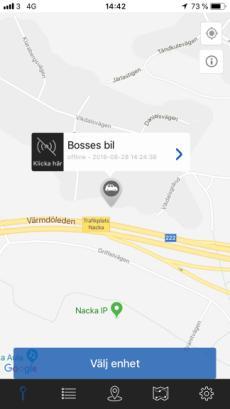2.17.3. Positionering via appen När du är inloggad i appen så ser du enhetens aktuella position på kartan.
