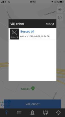 Observera att enheten inte visas på kartan förrän den hittat en position för första gången!
