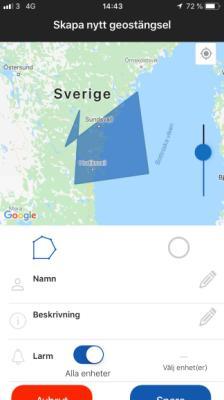 varnas genom en pushnotis. Du ritar enkelt ut ett geostängsel på kartan med telefonens pekskärm.