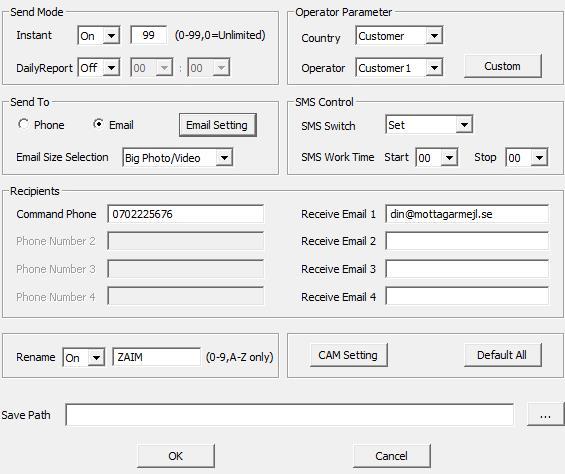 INTE Gmail! Operator parameter: Val av telebolag och deras inställningar. Under knappen Custom, ställer du in tele parametrarna manuellt.