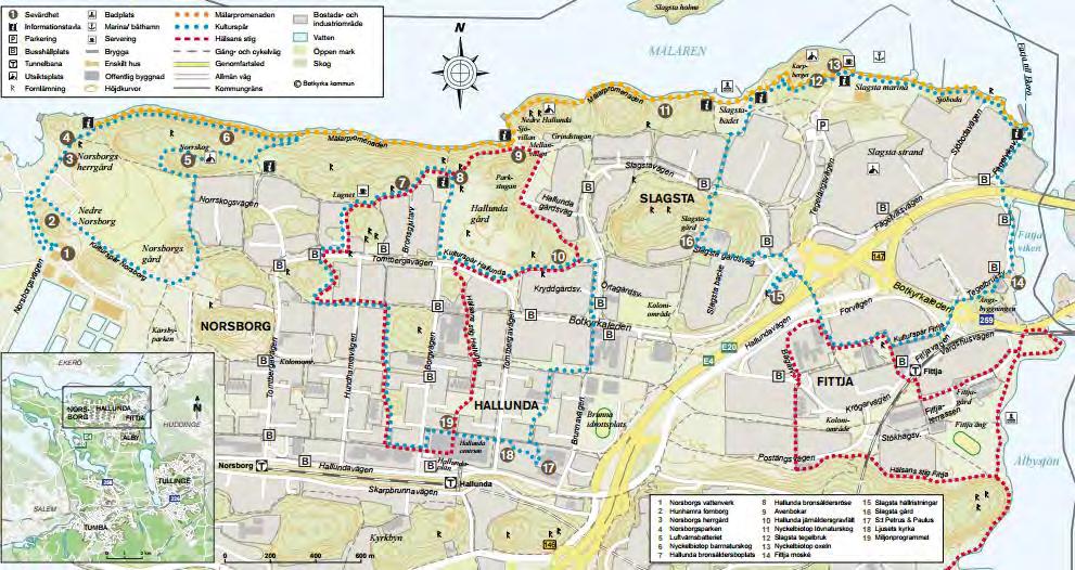 Naturen på lika villkor Svårighetsgrader vad gäller lutning på Mälarpromenaden Grönt = lätt. Lutning 0-3 Rött = medelsvårt. Lutning 4-6 Svart = svårt.