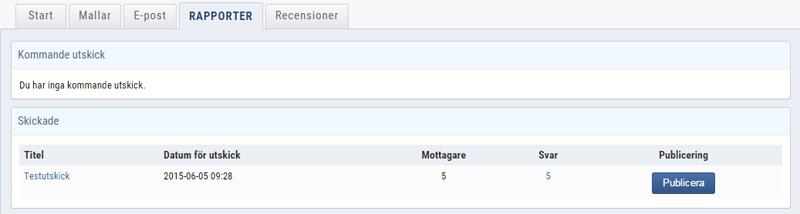 3.6. Rapporter och publicera recensioner Alla utskick som skapas läggs under fliken Rapporter, där finns information om kommande och skickade utskick.