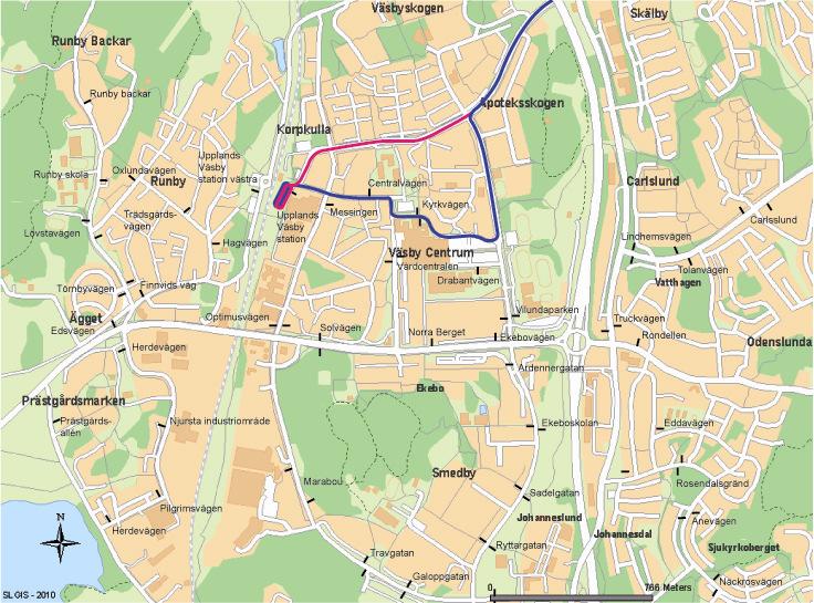 3.3.2 MÖJLIG OMLEDNING AV LINJE 531 Linje 531 är en linje som mestadels trafikerar inom kommunen, till Brunnby Vik. Ett fåtal avgångar per dag går vidare ut på landsbygden till Bergby.