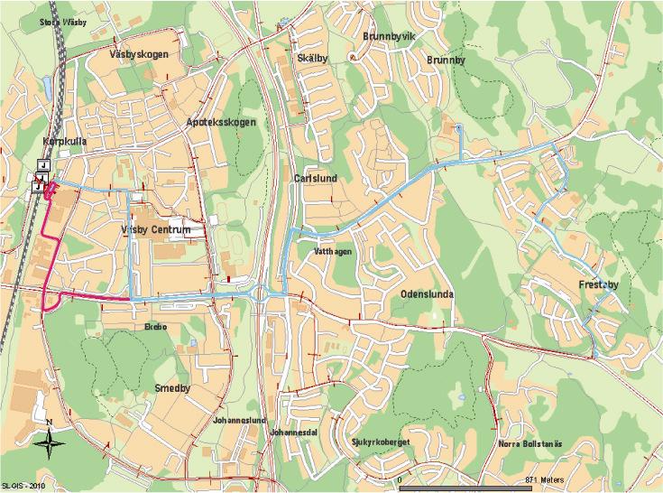 3.3.5 MÖJLIG OMLEDNING AV LINJE 539 Linje 539 är en lokal linje som trafikerar i rusningstid på vardagar och som tar invånare från bland annat Fresta till centrala Väsby.