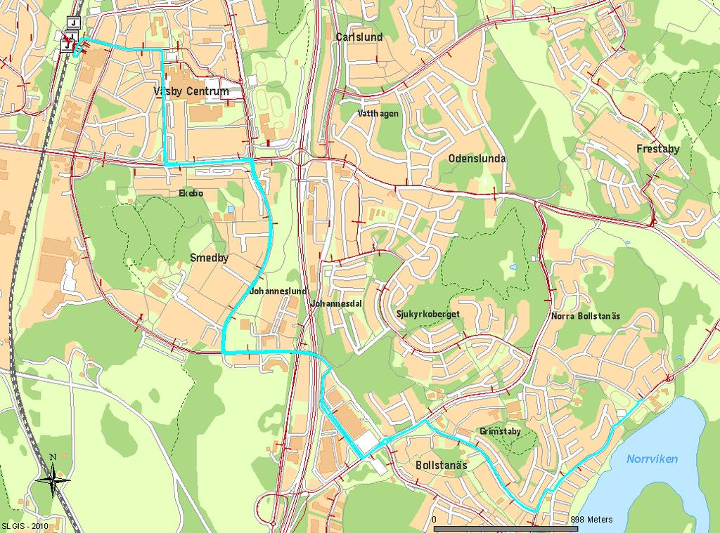 Figur 17. Linje 536 idag. Linje 539 - Linjen trafikerar enbart under högtrafik och är av det skälet inte intressant att slå samman med linje 535.