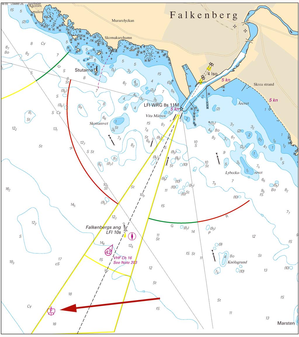2016-04-14 15 Nr 594 Falkenberg redd Sjöfartsverket, Malmö. Publ. 12 april 2016 * 11088 Sjökort: 92, 924 Sverige. Kattegatt. Varberg redd. Ankarplats.