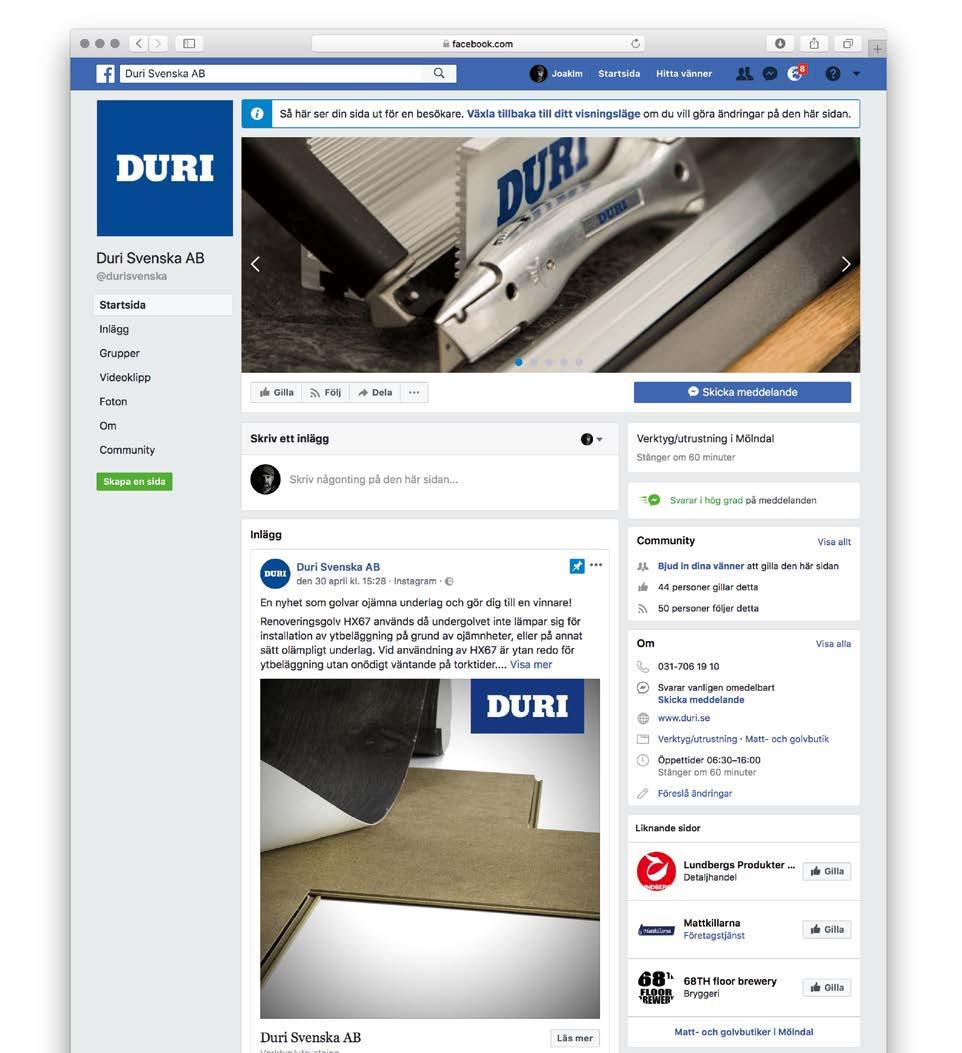 Följ oss på sociala medier Duri finns på Facebook, Instagram och