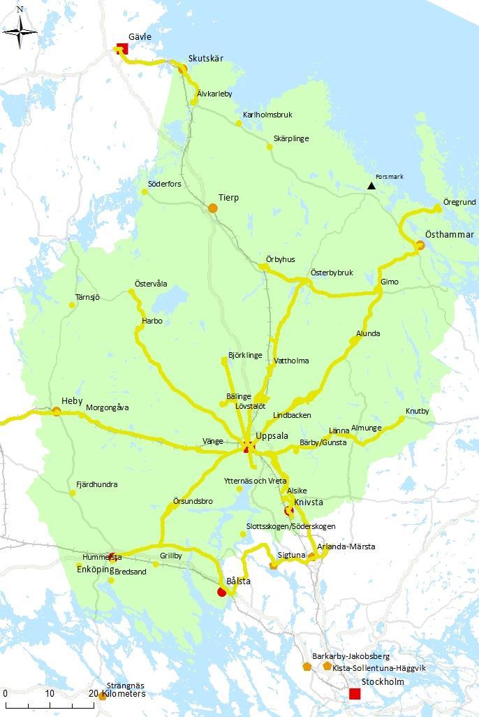Linjer med störst utbud Ett delvis annat nät utkristalliserar sig när de linjer kartläggs som, sett till turutbudet, möjliggör ett vardagsresande för de allra flesta reseärenden och målgrupper (minst