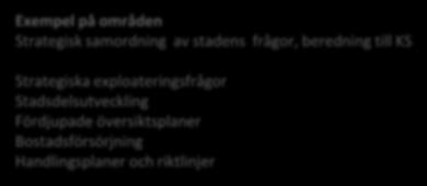 Övergripande processer Styrgrupp samhällsbyggnad Exempel på områden Strategisk samordning av stadens frågor, beredning till KS God överhörning och synkronisering mellan processområdena är viktigt för