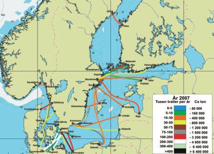 FIGUR 3.3. FÄRJETRAFIKEN PÅ SVERIGE I UTFÖRDA TRAILERTRANSPORTER 27 Källa: Lloyds register Fairplay till 19 procent.