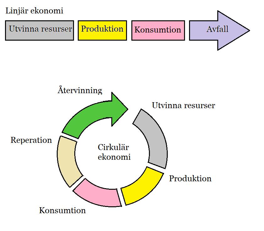 Cirkulär ekonomi I naturen rör sig ämnen i olika kretslopp. Det gäller t.ex. grundämnen som kol, kväve och fosfor men hela naturen är ett kretslopp, ämnen cirkulerar.