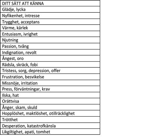 Du behöver inte ge uiryck för dina känslor. Det räcker ai du accepterar medvetenhet om dii säi ai känna. VAD KÄNNER DU?