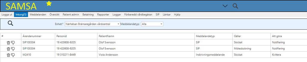 Ta emot kallelse SIP 5. Kallelse till SIP syns som en Mötesbokning för SIP i Inkorgen. Klicka på fliken Möte i högermenyn. Mötets innehåll finns beskrivet.