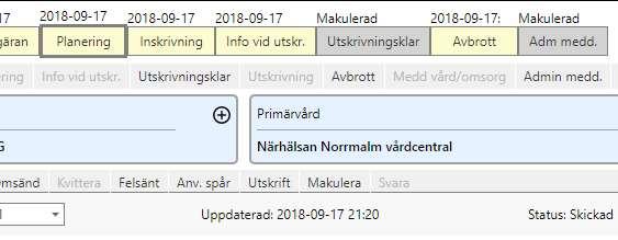 Status på meddelande Status Ej sparat Sparad Skickad Avslutad/Låst Förklaring Meddelandet är öppnat/påbörjat och är synligt i ärendeprocessen och i Ärendeöversikten.