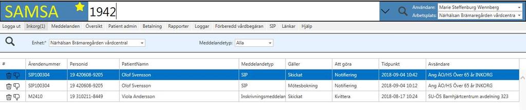 Klicka på för att söka på personnummer eller efternamn, tryck enter Det