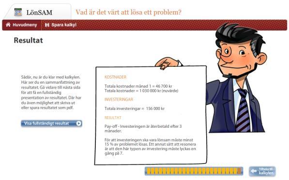 Använda resultatet När du har svarat på alla frågor visas resultatet. Kalkylerna Vad är det värt att lösa ett problem? Är investeringen lönsam?